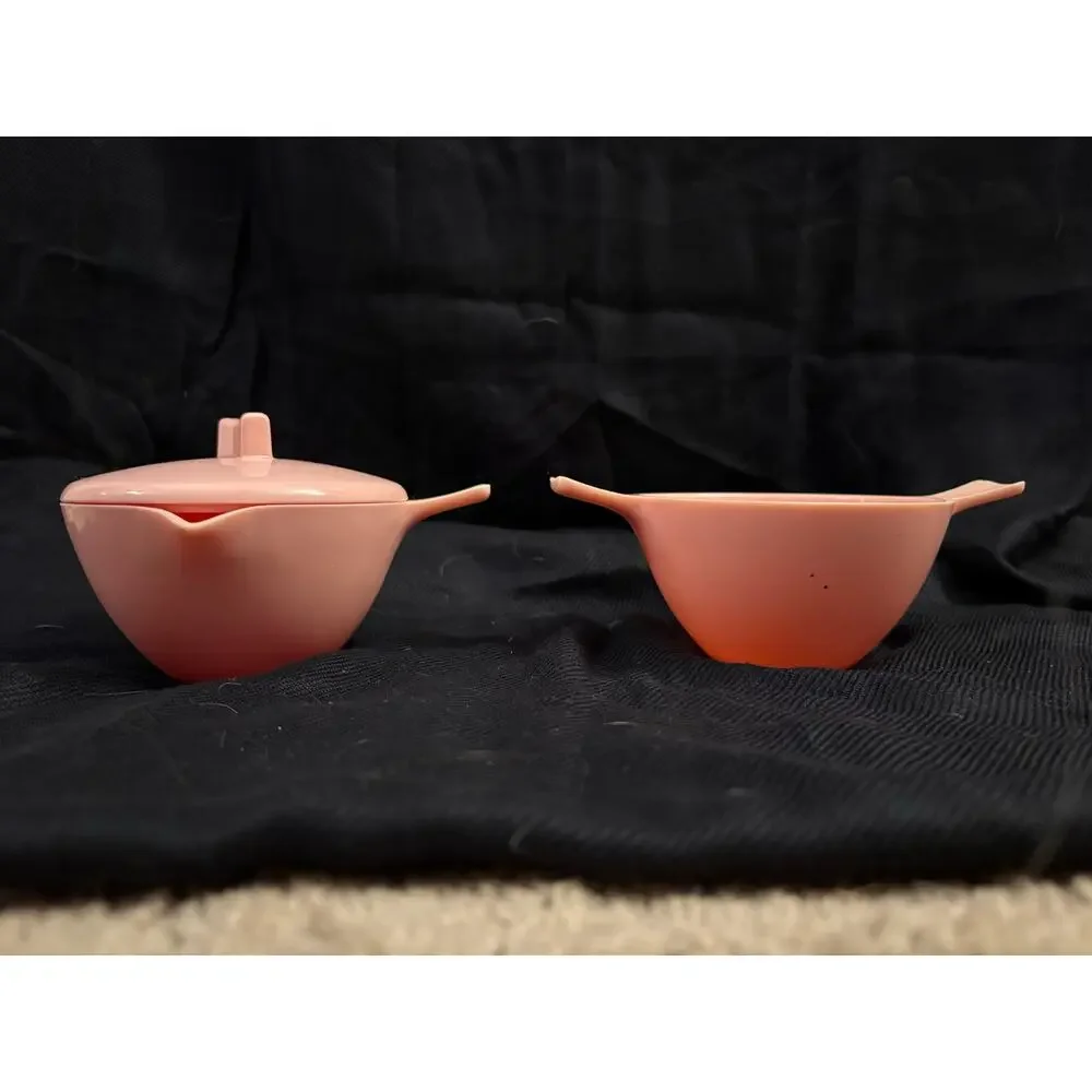 Vintage Pink Melamine Cream & Sugar Lid USA Bar Accessories MCM